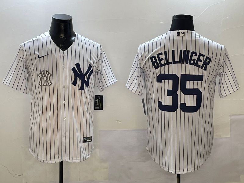 Men New York Yankees #35 Beelinger White Stripe Game Nike 2025 MLB Jersey style 4